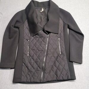 Fabletics Black Quilted Mixed Media Asymmetric Zip Jacket Womens Small